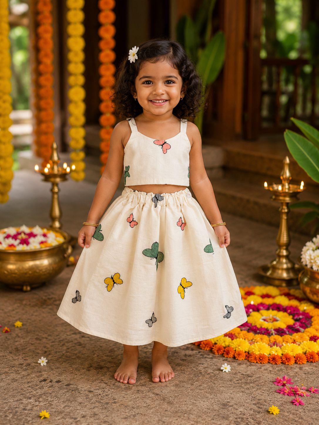 Tara Butterfly Cotton Co-Ord Set for Girls
